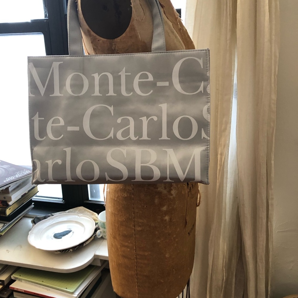 Monte Carlo Societe Tote Bag SDB Societe de Bain Silver 13 X 9 X 4 inches